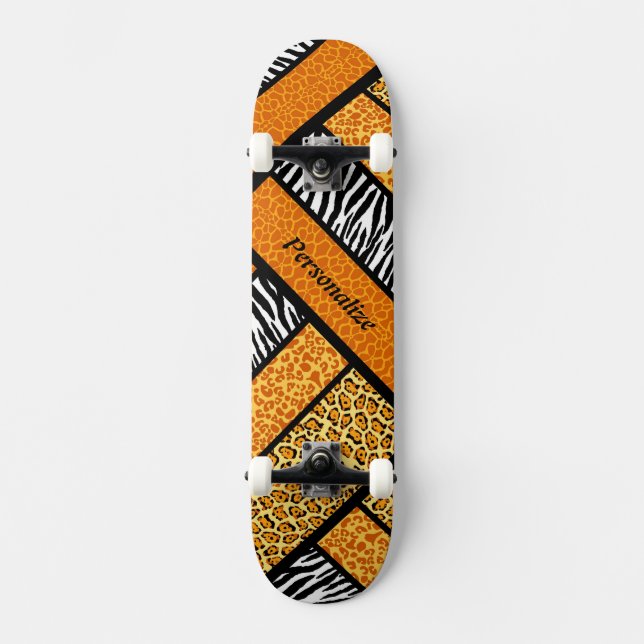 Trendigets Orange Afrikansk djurutskrift med Namn Mini Skateboard Bräda 18,5 Cm (Framsida)