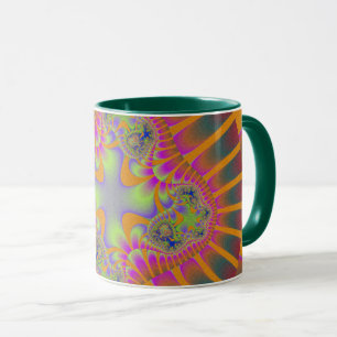 Trendigets Orange, Grönt och Rosa Fractal Mugg