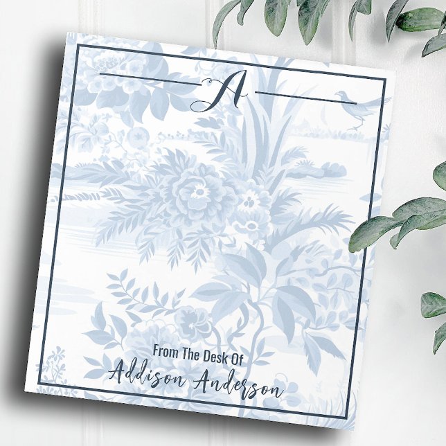 Trendigets Personlig, Monogram Blue Blommigt Toile Anteckningsblock (Skapare uppladdad)