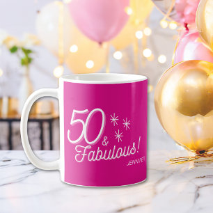 Trendigets Rosa 50 och födelsedag Kaffemugg