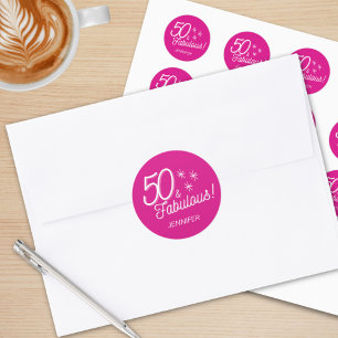 Trendigets Rosa 50 och födelsedag Runt Klistermärke