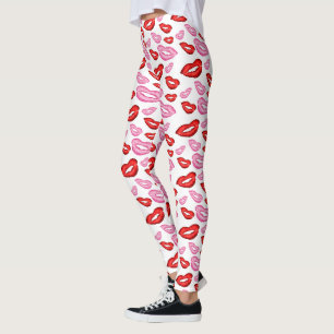 Trendigets rosa och röda läppstift leggings