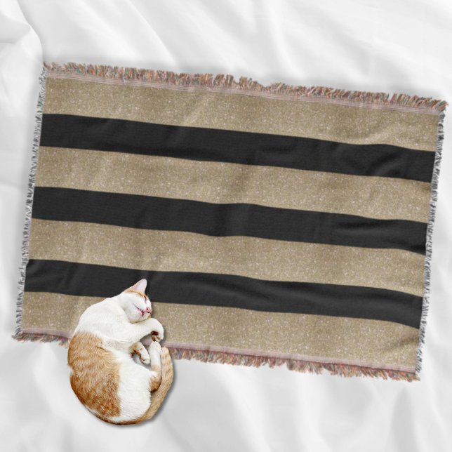 trendigets snyggt, geometrisk svart och guld rand filt (trendy stylish geometric black and gold stripes throw blanket)