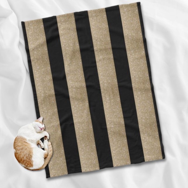 trendigets snyggt, geometrisk svart och guld rand fleecefilt (trendy stylish geometric black and gold stripes fleece blanket)