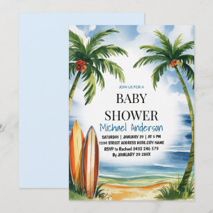 Trendigets tropiska sommarsurfing Beach Baby Showe Inbjudningar