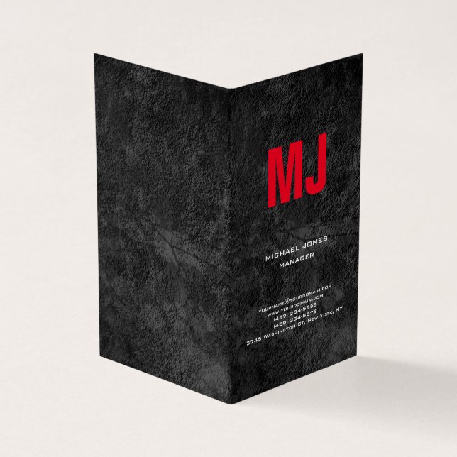 Trendigets unika grått-lodrät, stora röda monogram visitkort (Utsida)