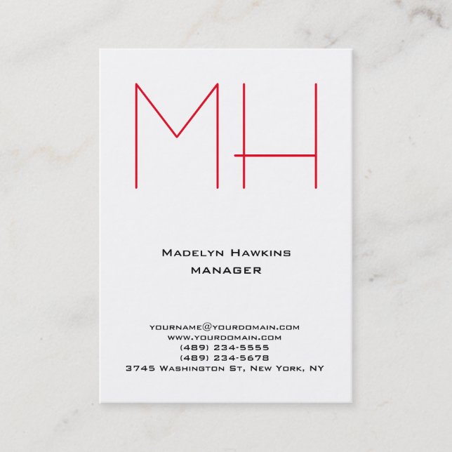 Trendigets unika vita professionell monogram visitkort (Framsida)