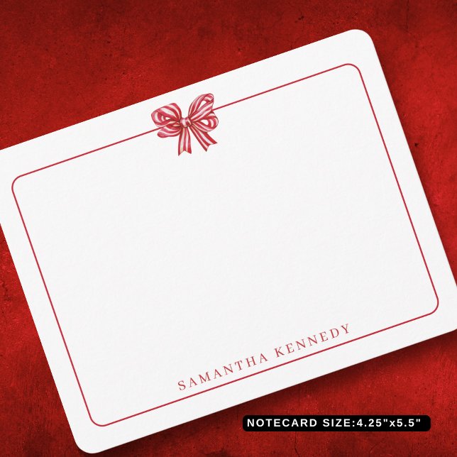 Trendigets vattenfärgsfack och Gräns-gigabateri Anteckningskort (Trendy Watercolor Bow And Border Girly Stationery Note Card
)