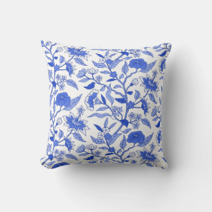 Trendigets Vintage Inspierat blått Blommönster Kudde