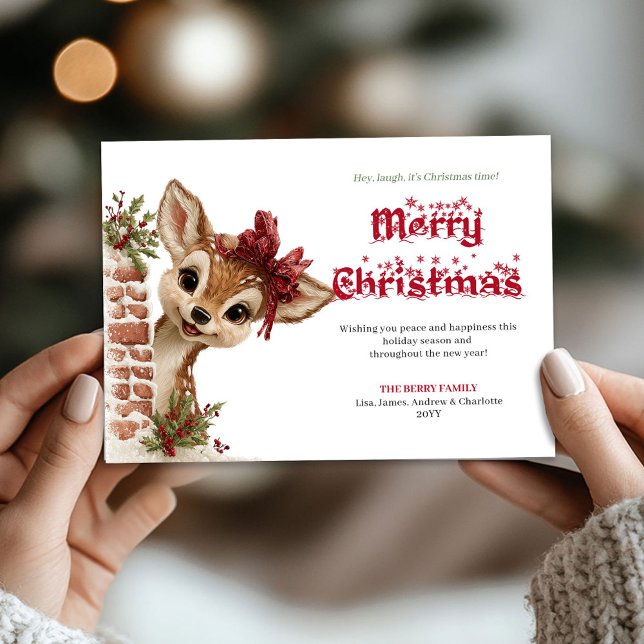 Trendigt Baby Fawn Roligt Julkort  (Trendy Baby Fawn Funny Cartoon Holiday Greeting Card

)