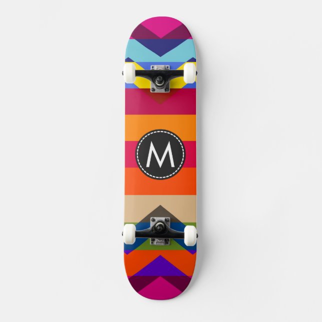 Trendigt Chic Chevron Ränder Mönster #2 Old School Skateboard Bräda 21,6 Cm (Framsida)