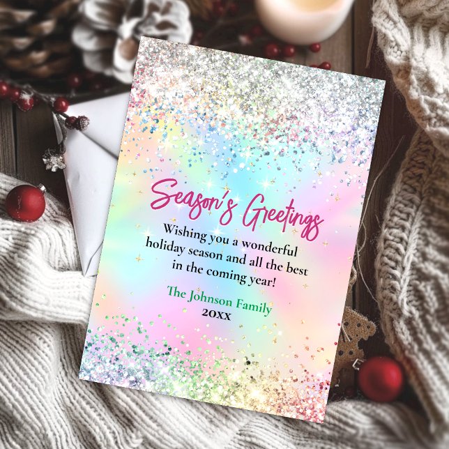 Trendigt iriserande glitter jul nyår hälsning kort (Skapare uppladdad)