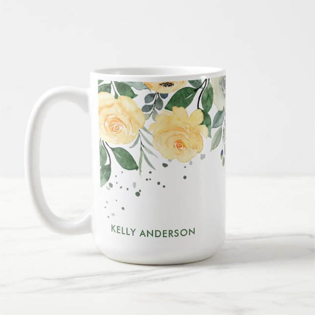 Trendigt Monogrammerat Botaniskt Akvarellmotiv Kaffemugg (Vänster)