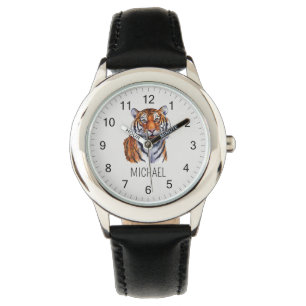 Trendigt Personligt Namn Söt Djungel Tiger         Armbandsur