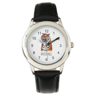 Trendigt Personligt Namn Söt Djungel Tiger         Armbandsur
