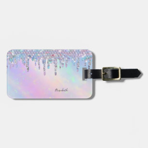 Trendigt regnbågsglitter Holografisk Bagagebricka