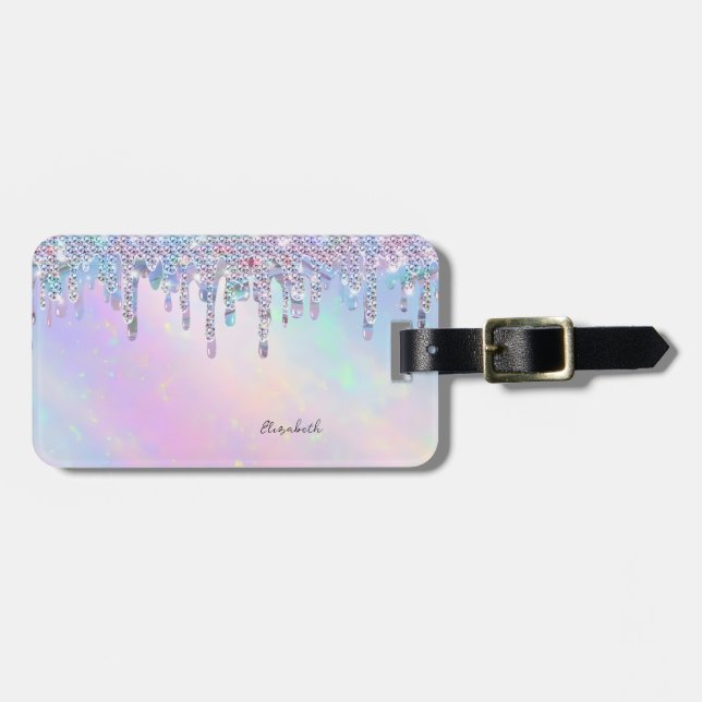 Trendigt regnbågsglitter Holografisk Bagagebricka (Horisontell Framsida)