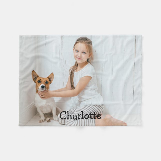 Trendigt Roligt Modernt Foto Personligt Monogram Fleecefilt (Framsidan (Horisontell))