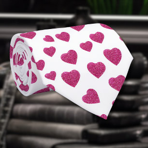 Trendigt rosa glitterhjärtan på vit bakgrund slips