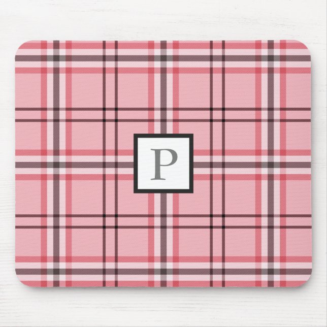 Trendigt rosa och grått rutigt mode mönster musmatta (Framsidan)