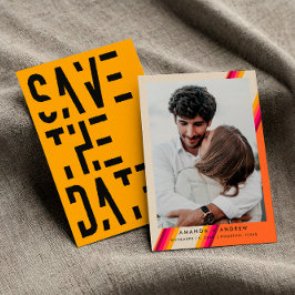 Trendigt Rosa och Orange 70-tals Retro Ränder Bröl Spara Datumet