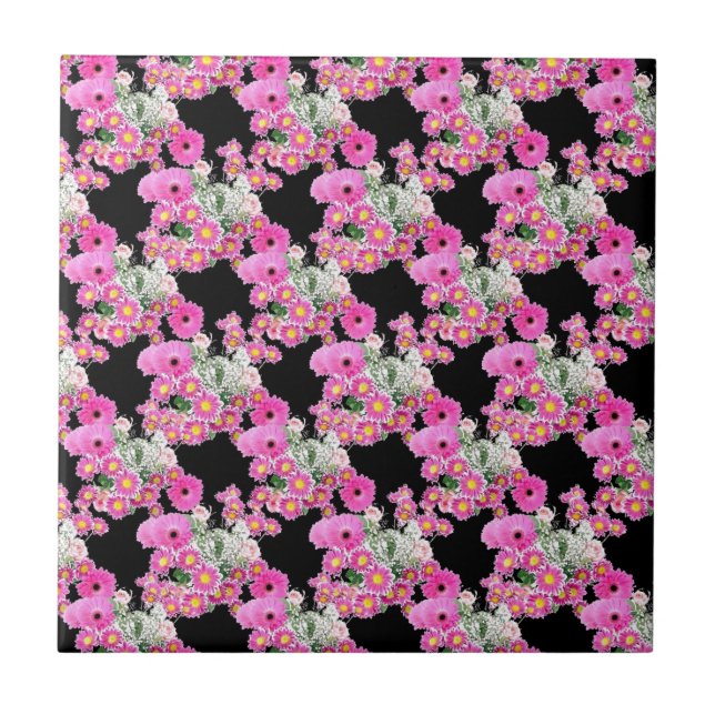 Trendigt Rosa svart blomster Mönster tillbehör Kakelplatta (Framsidan)