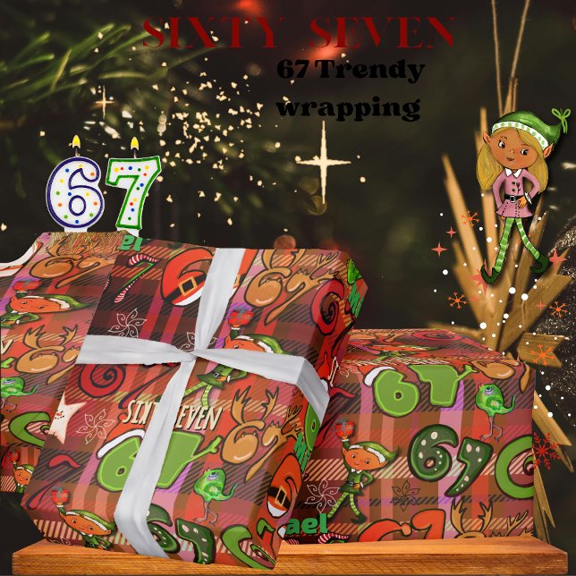 Trendigt  Sixty Seven  Presentpapper I rött rutmön (Trendy Sixty Seven Wrapping Paper I red plaid)