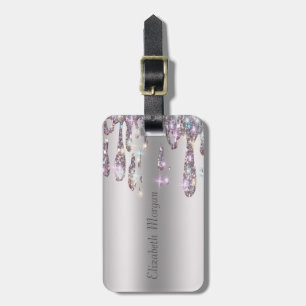 Trendigt Streckigt Silver Glitterdroppar Bagagebricka