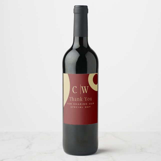 Trending Bröllop Tack Burgundy Guld Vin Labe Vinflaska Etikett (Framsida)