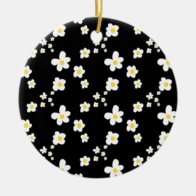 Trending daisy mönster Black gult white, modern Julgransprydnad Keramik (Framsidan)