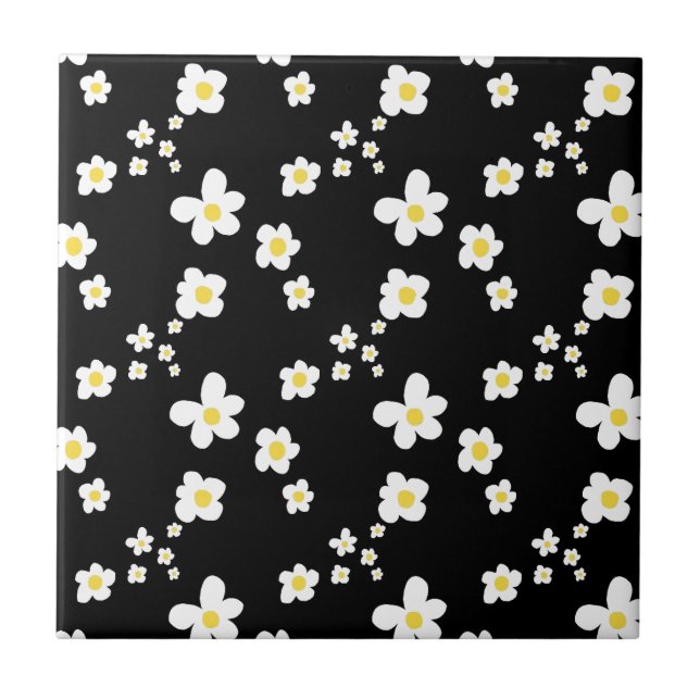 Trending daisy mönster Black gult white, modern Kakelplatta (Framsidan)