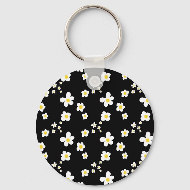 Trending daisy mönster Black gult white, modern Nyckelring (Framsida)