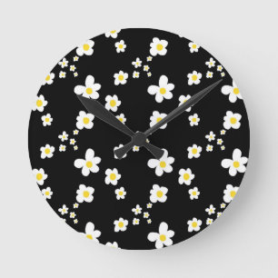 Trending daisy mönster Black gult white, modern Rund Klocka