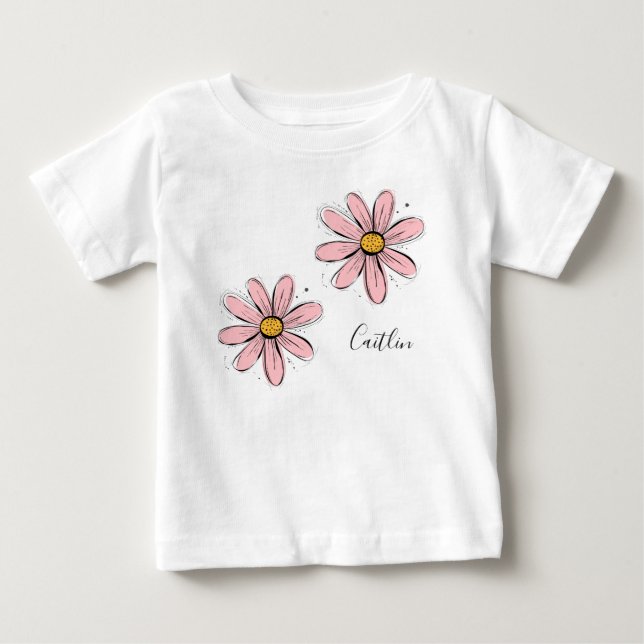 Trending Daisy  rosa inky art art T Shirt (Framsida)