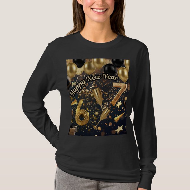 Trending Elegant Black & Gold Six Seven New Year  T Shirt (Framsida)
