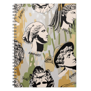 Trending Greece Gods Art Porträtt Seamless Mönster Anteckningsbok