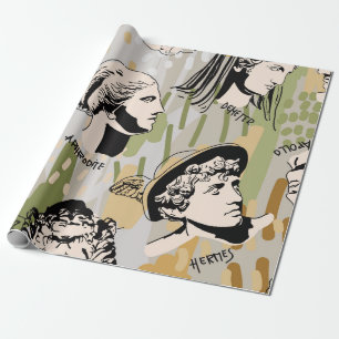 Trending Greece Gods Art Porträtt Seamless Mönster Presentpapper