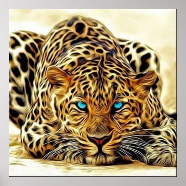 Trending Leopard Blue Öga Poster (Framsidan)