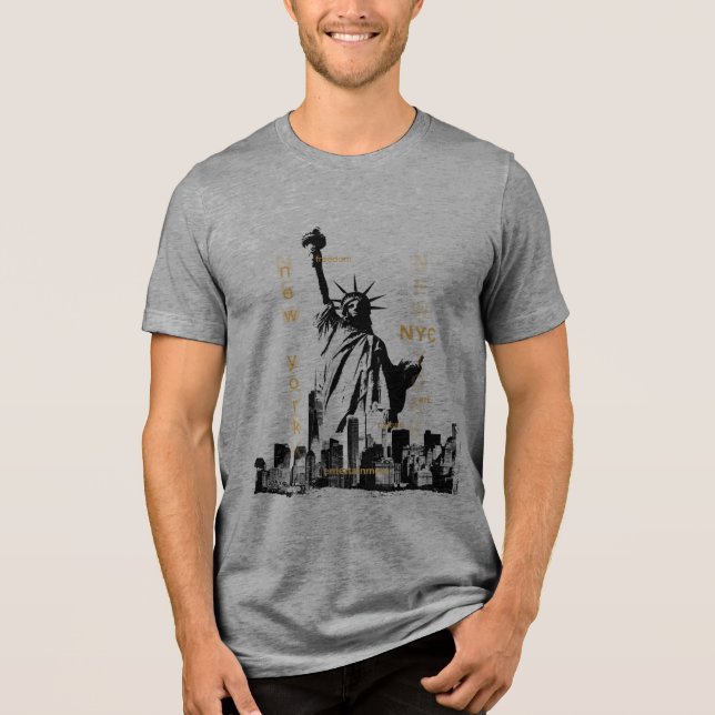 Trending Liberty Statue Nyc Manar Kortärmad Grått  T Shirt (Framsida)