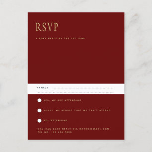 Trending Modern Burgundy Guld Bröllop OSA Postca Vykort