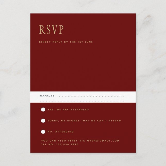 Trending Modern Burgundy Guld Bröllop OSA Postca Vykort (Framsida)