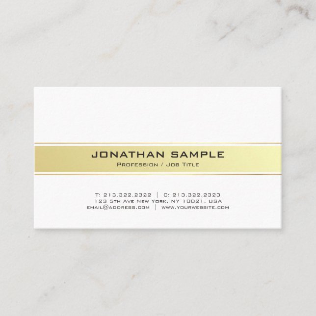 Trending Modern White and Guld Professionell Matte Visitkort (Framsida)