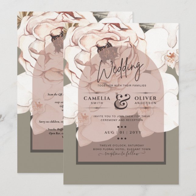 Trending MOSS  BRÖLLOP Sage Dusty Rosa Inbjudningar (Fram/baksida)