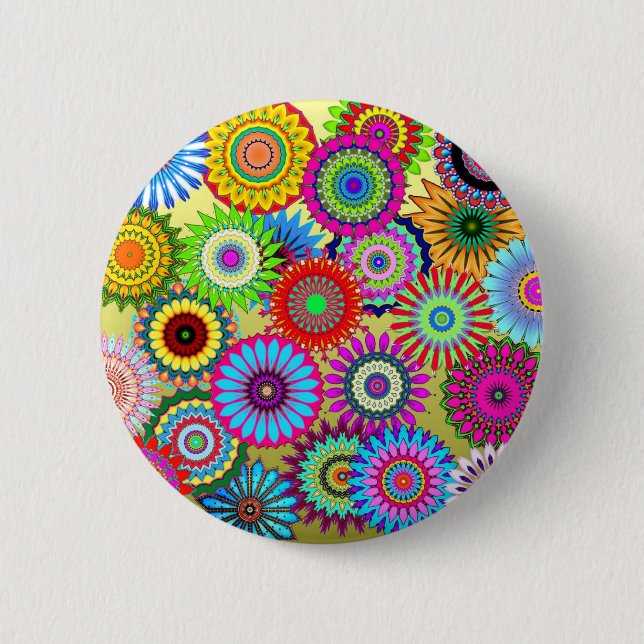 Trending Psychadelic Flower Power Print Suppor Knapp (Framsida)