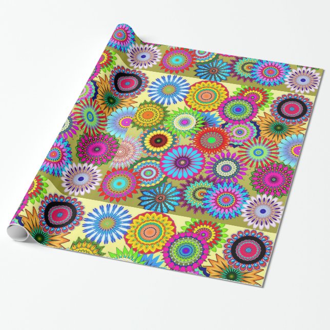 Trending Psychadelic Flower Power Print Suppor Presentpapper (Utrullad)