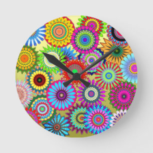 Trending Psychadelic Flower Power Print Suppor Rund Klocka
