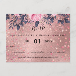 Trending ROSEGOLD Bröllop Rosa Navy Metallic Vykort