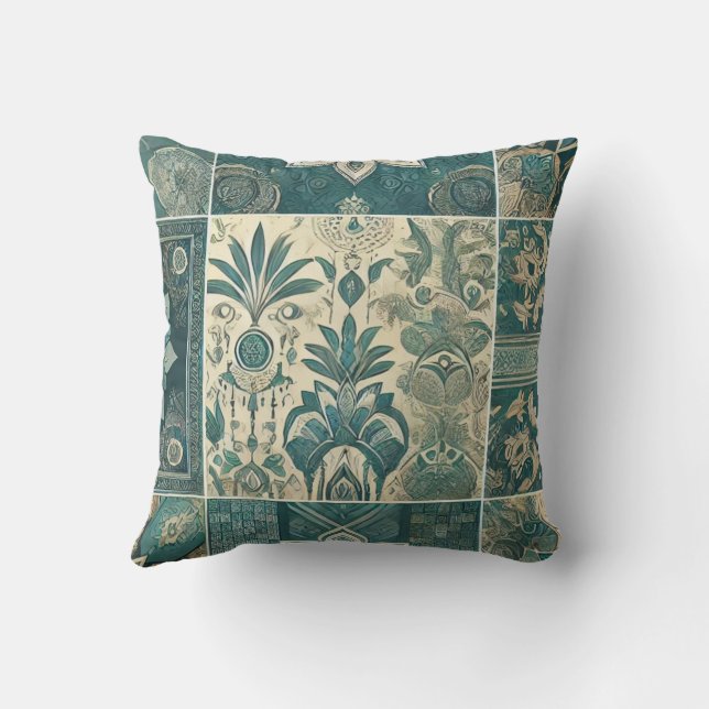 Trending Teal Design för inbyggd Blommigt Kudde (Baksida)
