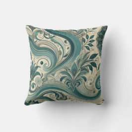 Trending Teal Intricate Blommigt & Swirling Mönste Kudde
