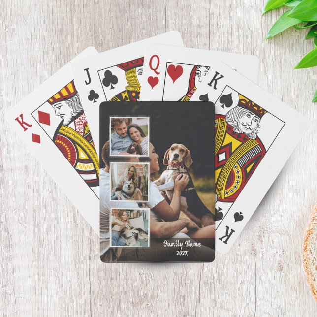 Trendy 4 Photo Collage Family Name Black Poker Car Casinokort (Trendy 4 Photo Collage Family Name Black Poker Cards)